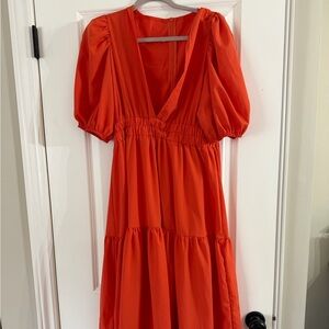 Elegant Orange Puff Sleeve Dress